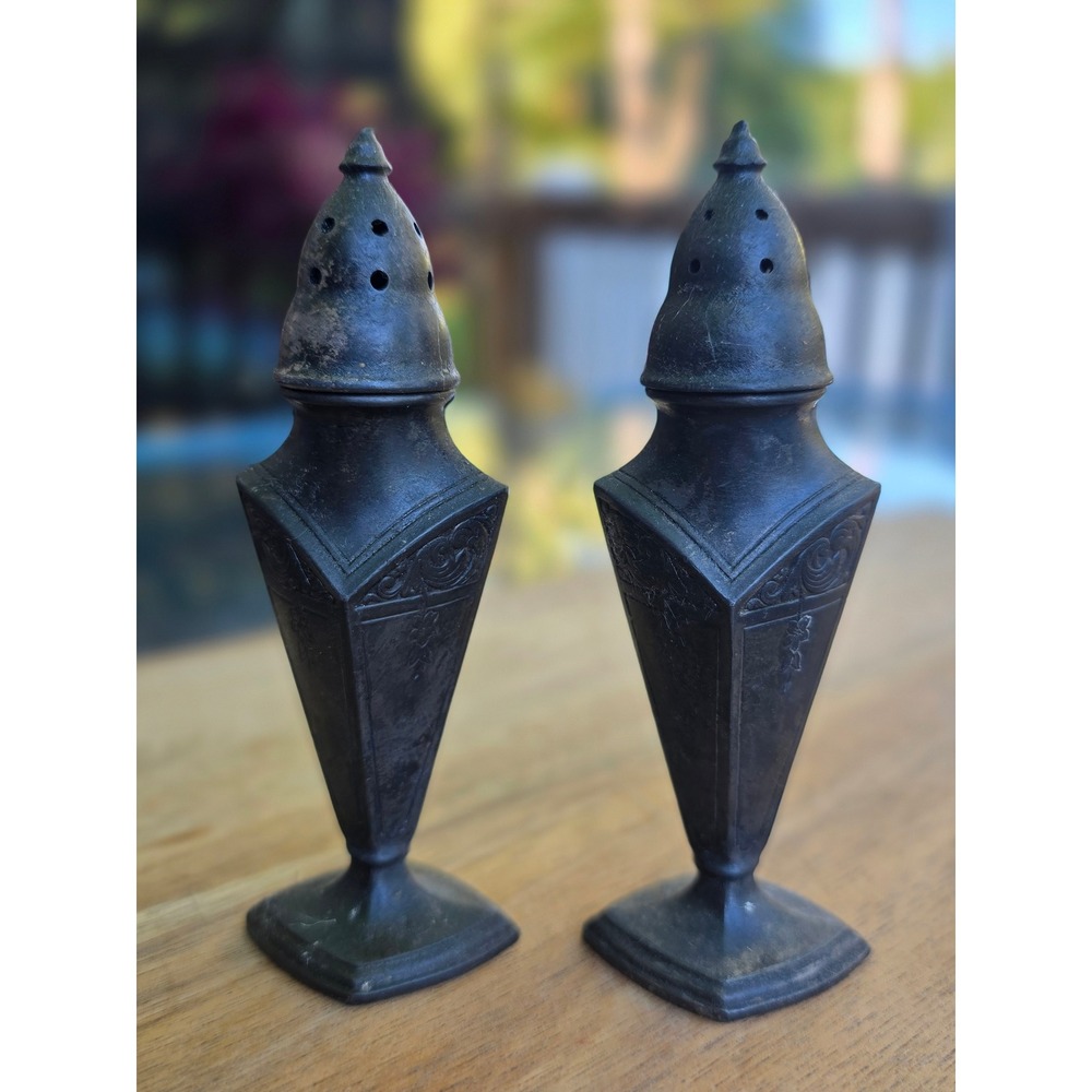 Vintage 1940s Poole Pewter Salt and Pepper Shakers Cortez Astor Art Deco